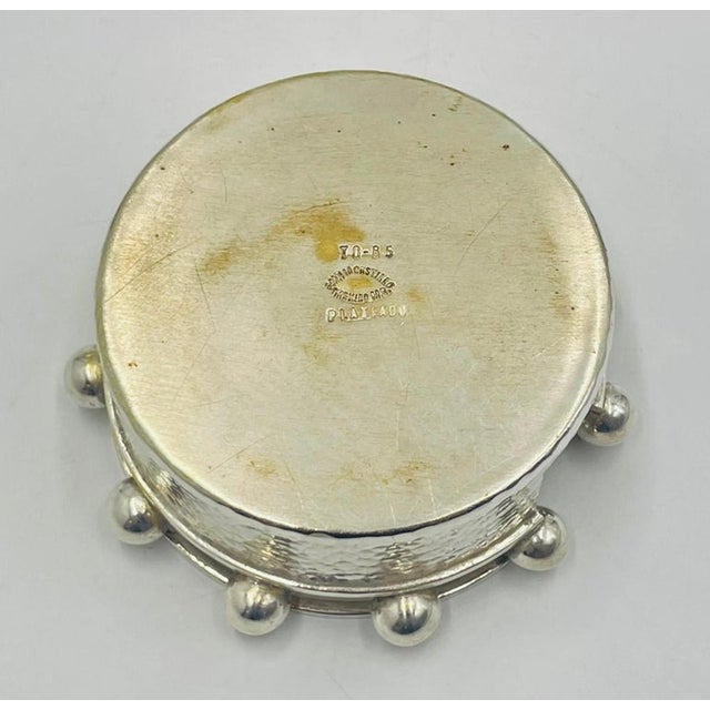 Metal 1980s Set of 6 Porcelain & Pure Silver Drink Coasters & Holder by Emilia Castillo For Sale - Image 7 of 18