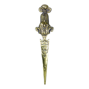 English 19th Century Antique Brass Knight in Armor Dagger Letter Opener