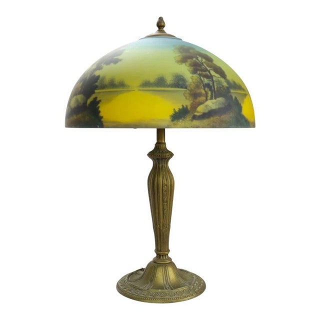 Arts & Crafts Phoenix Reverse Painted Landscape Lamp C1920 For Sale - Image 6 of 10