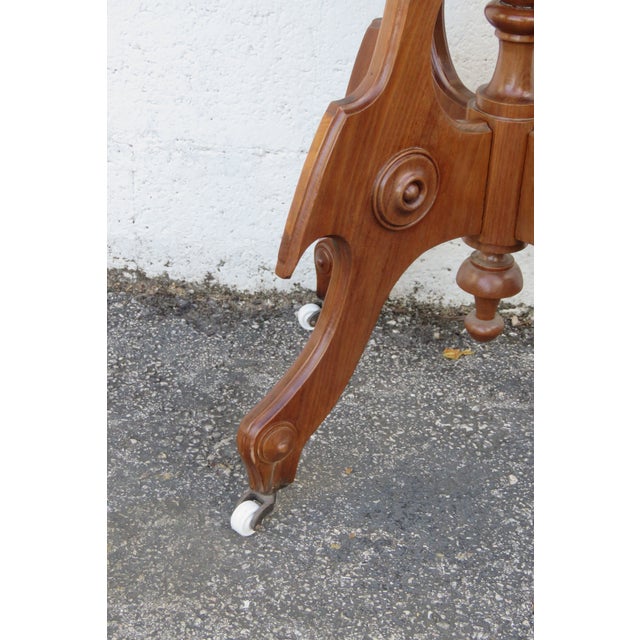 Late 1800s Victorian Eastlake Marble Top Carved Side Table 6295 For Sale - Image 12 of 17