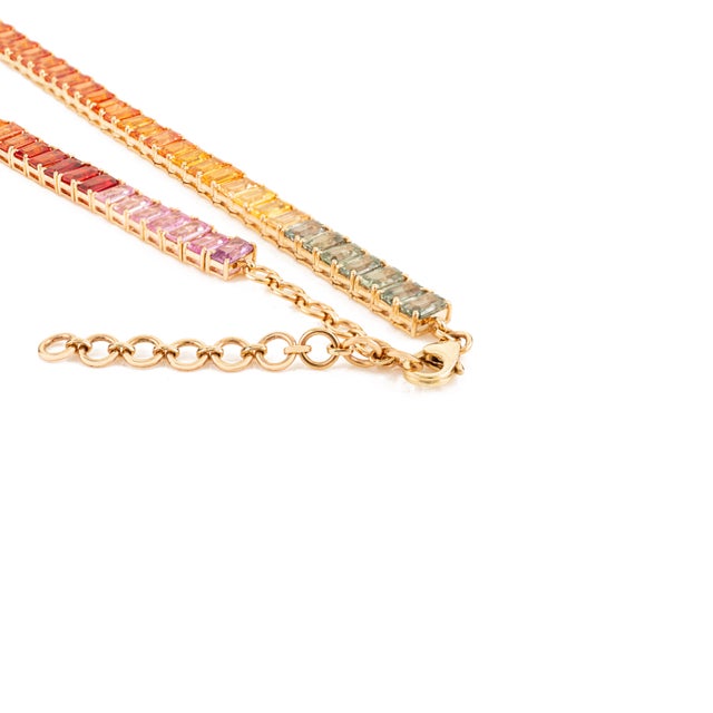 Metal Mid 20th Century 37.66Ct Natural Rainbow Sapphire Tennis Necklace in 14k Gold For Sale - Image 7 of 14