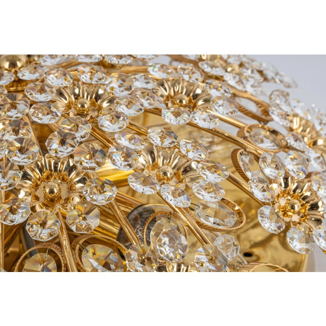 Petite Gilt Brass Cut-Glass Flower Flush Mount by Palwa, Germany, 1970s For Sale - Image 3 of 12