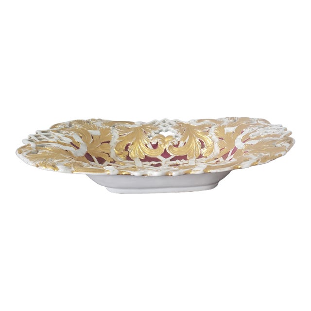 18th Century Large Meissen Gilt and Rose Du Berry Braided Porcelain Bowl For Sale