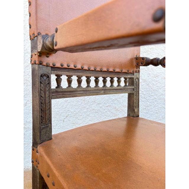 Spanish Renaissance Revival Leather Armchair, Early 20th Century For Sale - Image 9 of 10