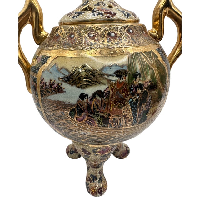Vintage Royal Satsuma Style Lidded Cachet Pots - A Pair For Sale - Image 9 of 12
