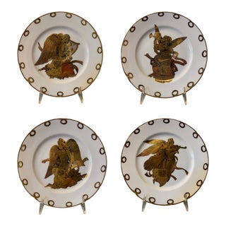 Vintage Neiman Marcus Gilt Angel Porcelain Plates — Set of 4 For Sale