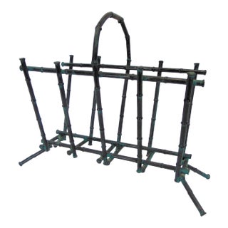 Hollywood Regency Bronzed Faux Bamboo Magizine Rack For Sale