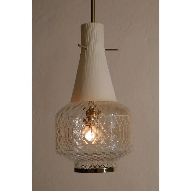 Italian Art Deco and Satin Glass Hanging Lamp, 1950s For Sale - Image 9 of 14