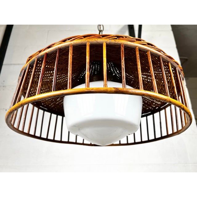 Mid Century Rattan Wicker Pendant Light For Sale In Tampa - Image 6 of 8