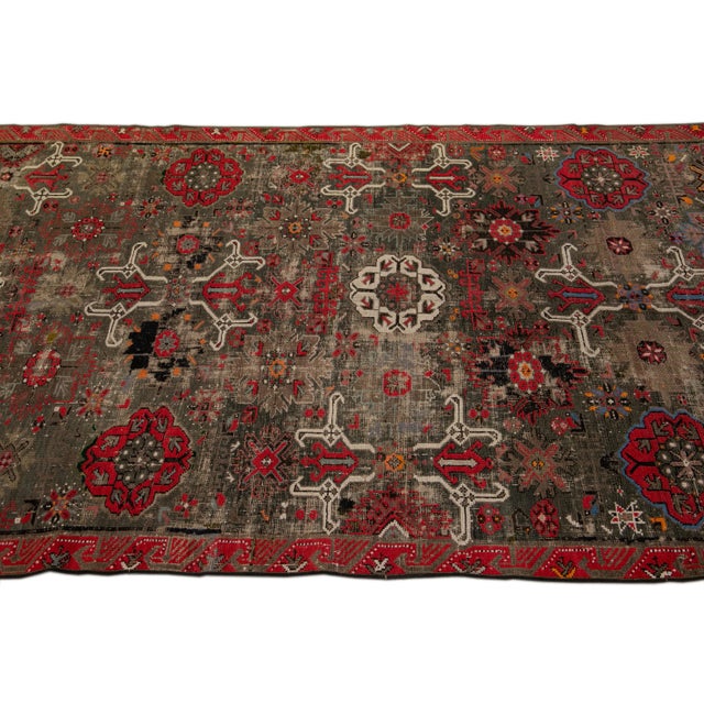 Brown Antique Malayer Handmade Floral Pattern Brown Gallery Wool Rug For Sale - Image 8 of 11