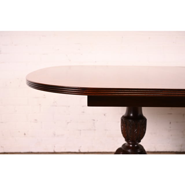 Baker Furniture Style Georgian Mahogany Double Pedestal Extension Dining Table, Newly Refinished For Sale - Image 11 of 14