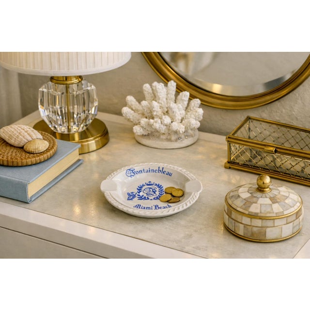 White Vintage Fontainebleau Hotel Miami Beach Ashtray — Harker Pottery Rope‑Rim Hotelware, Mid‑Century Resort Souvenir, Palm Beach Regency Bar Cart Decor For Sale - Image 8 of 8