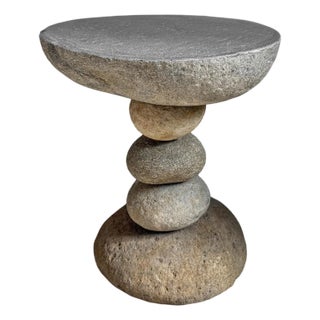 River Rock Stacked Vintage Outdoor Stool Side Table For Sale