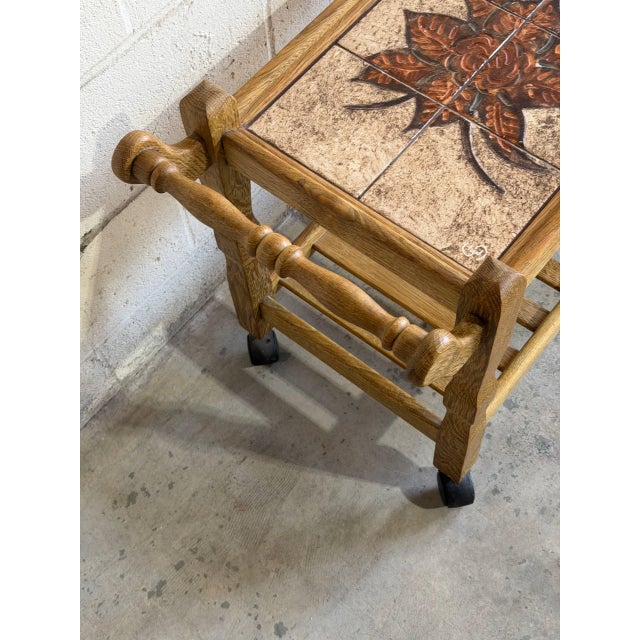 Vintage Danish Oak Bar Cart Tea Trolley With Ceramic Tile Top Mid Century Modern For Sale - Image 10 of 10