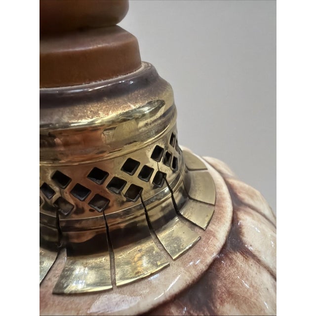 Vintage Hollywood Regency Pottery Ceramic Table Lamp Brass Wood 24" Brown For Sale In Los Angeles - Image 6 of 8