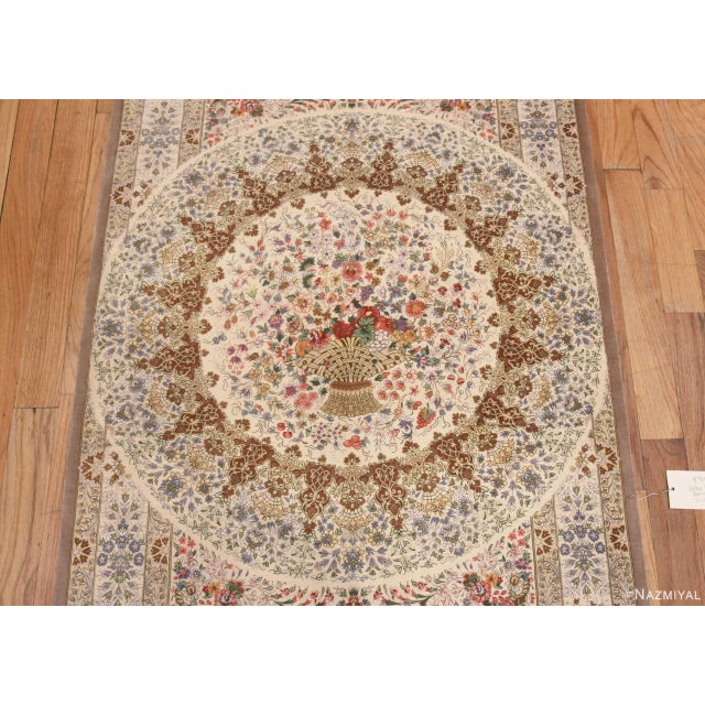 Textile Nazmiyal Collection Floral Vintage Persian Silk Qum Rug For Sale - Image 7 of 7