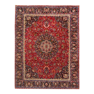 Red Semi Vintage Persian Mashad 9'7'' X 12'7'' For Sale