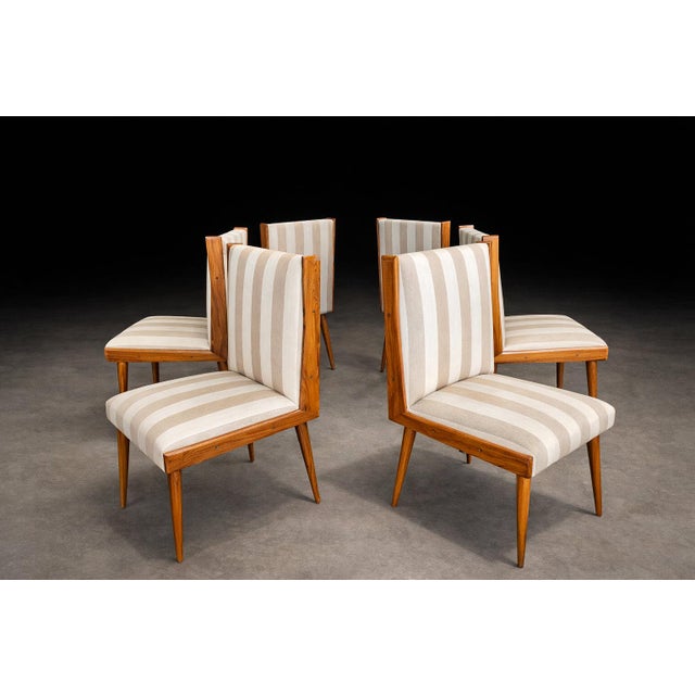 Brazilian Modern Set of Eight Dining Chairs in Caviúna Wood & Fabric, Giuseppe Scapinelli, Brazil, 1950s For Sale - Image 9 of 18