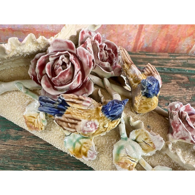 Ceramic Flower and Bird Slip Wall Vase, 1890s For Sale - Image 7 of 12