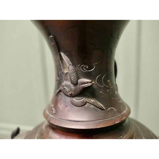 Large Japanese Meiji Bronze Vases, 1900s, Set of 2 For Sale - Image 6 of 9