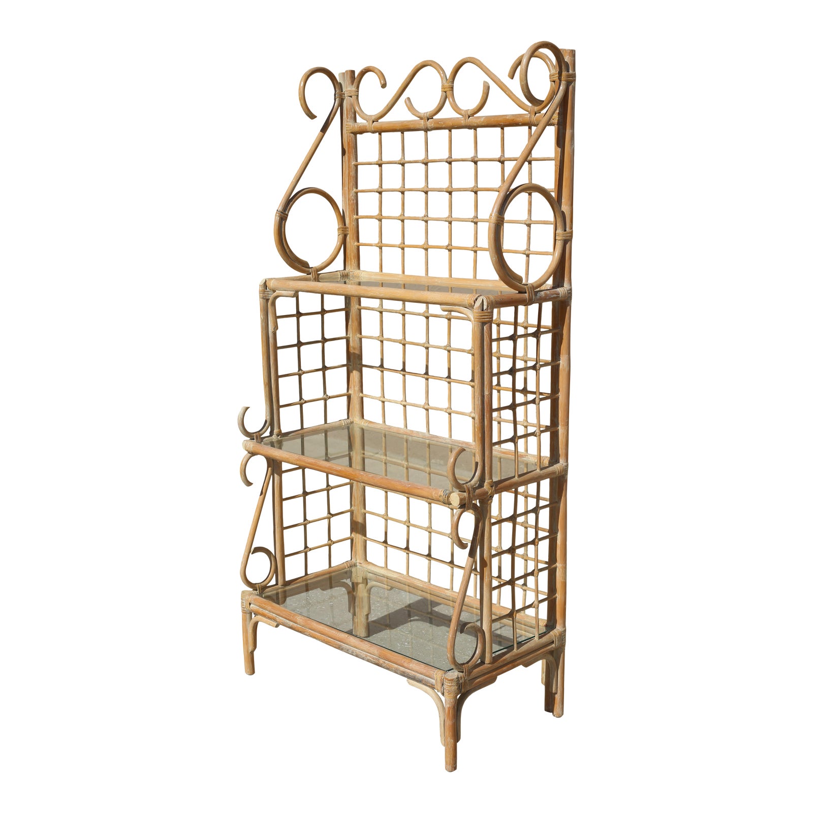 Vintage Rattan Baker's Rack or Etagere With Glass Shelves Chairish