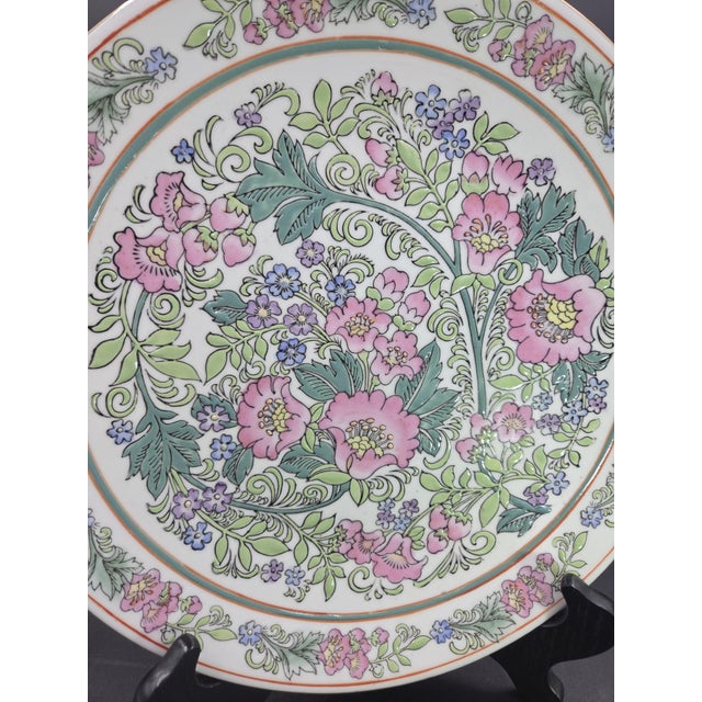 Mid 20th Century Vintage Large Pink Floral Decorative Plate For Sale - Image 5 of 18