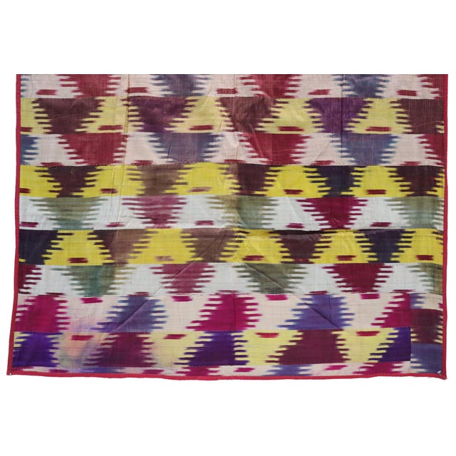 Vintage Uzbek Tribal Silk Ikat Wall Hanging, 1920s For Sale - Image 6 of 16