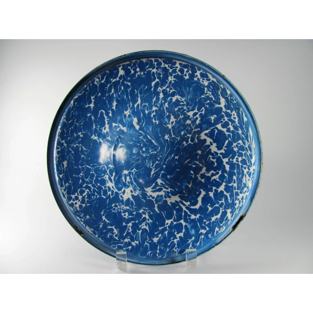 Vintage Graniteware Enamel Blue & White Swirl Marbled Mottled Agate Rustic Pot With Lid For Sale - Image 12 of 13