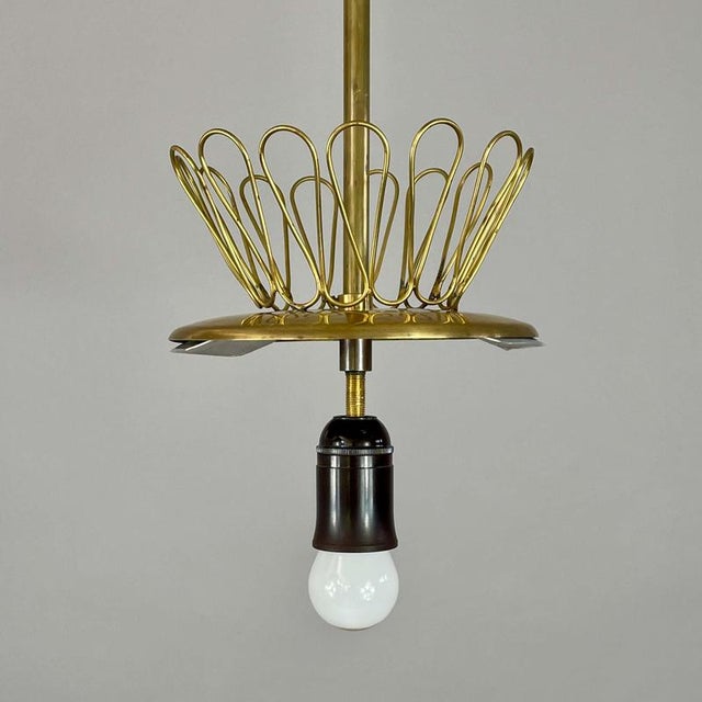 Metal Frosted Glass and Brass Pendant by Hans Bergström for Asea, Sweden 1950s For Sale - Image 7 of 18