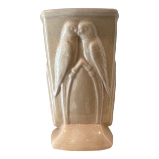 Vintage Mid 20th Century Robinson Ransbottom Pottery Yellow Parakeet Lovebird Vase For Sale