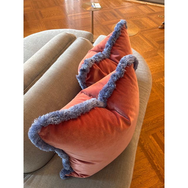 2 Pepper home throw pillows with inserts. Cosmo velvet with sky fringe. 22x22