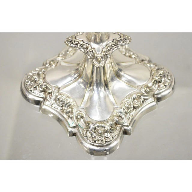 Antique Gorham Floral Repousse Twin Arm Silver Plated Candlestick Candelabra For Sale In Philadelphia - Image 6 of 12