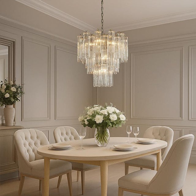 2020s Aloadecor 23'' Mid Century Modern Flower Glass Chandelier in Aged Bronze Elegant Vintage Glam Tiered Pendant Light For Sale - Image 5 of 7