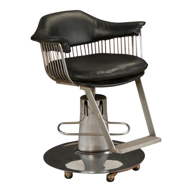 Warren Platner Style Salon Barstool Chair on Hydraulic Base With Casters, 1960s For Sale