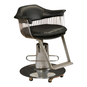 Warren Platner Style Salon Barstool Chair on Hydraulic Base With Casters, 1960s