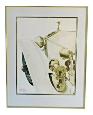 1980s Frank Valenchis Watercolor Painting of a Rolls Royce Hood, Framed