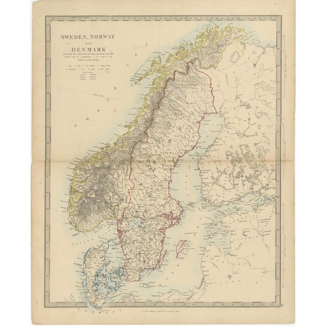 Antique Map of Sweden with Norway and Denmark with the Malström, 1858 For Sale - Image 3 of 9