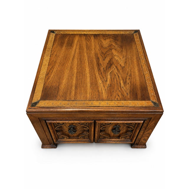 Spanish Revival Vintage Mediterranean Revival Carved Wood Cabinet End Table For Sale - Image 3 of 8