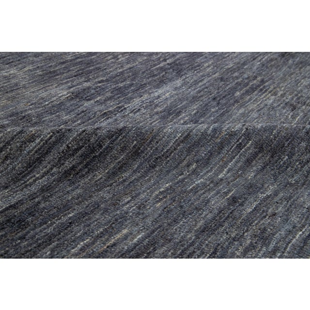 Handmade Contemporary Solid Gabbeh Style Wool Rug in Gray-Charcoal Color For Sale - Image 9 of 9