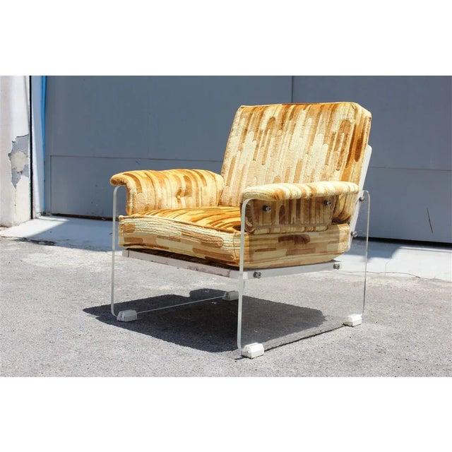 Italian Geometric Velvet and Acrylic Glass Lounge Chair, 1960s For Sale - Image 12 of 12