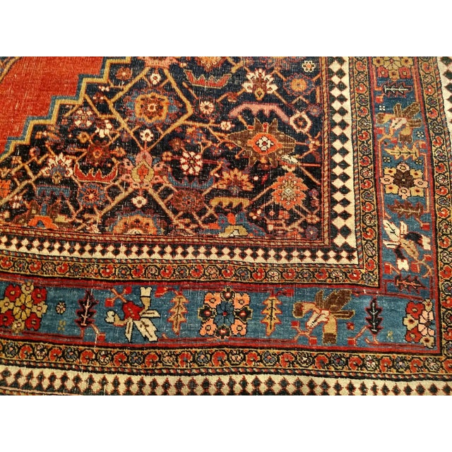 Red 19th Century Persian Bidjar Rug, Geometric Pattern, Handwoven Wool, Red & French Blue, 8’ X 12’ For Sale - Image 8 of 11