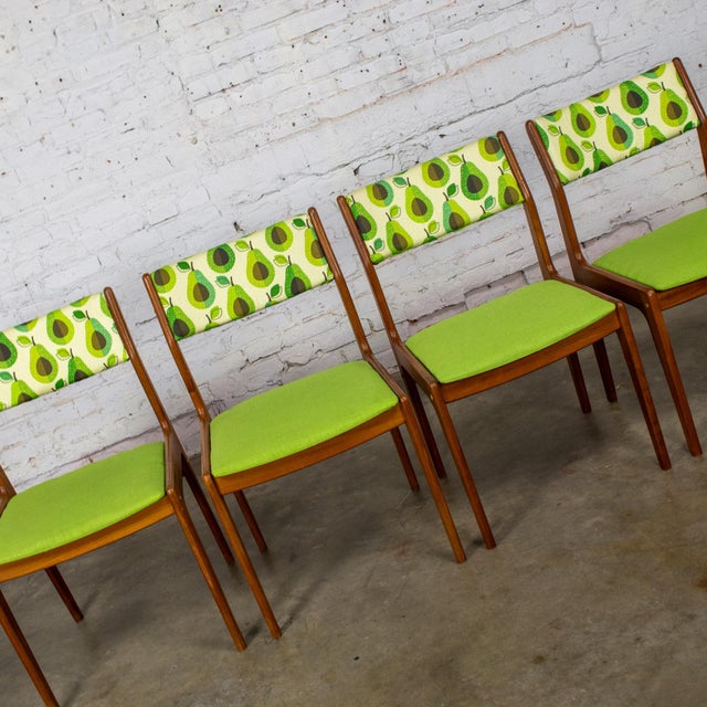 Wood 1970’s Scandinavian Modern Dining Chairs by D Scan W/ Teak Frames & Avocado Fabric Set of 4 For Sale - Image 7 of 18