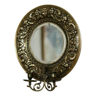 Antique Swedish Brass Sconces with Mirrors, Set of 2 For Sale