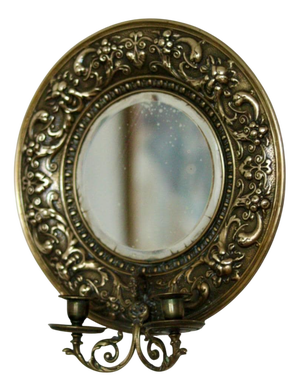 Antique Swedish Brass Sconces with Mirrors, Set of 2