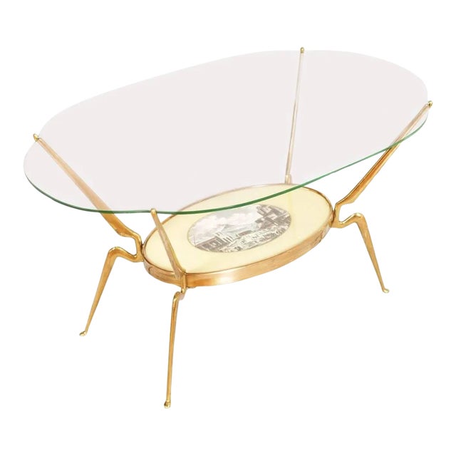 Mid-Century Coffee Table in Gilt Brass by Cesare Lacca, 1950s For Sale