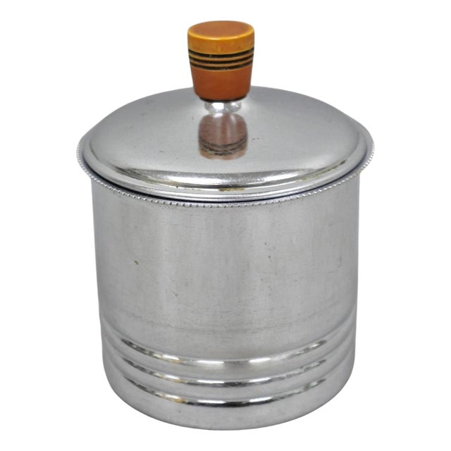 Vintage Art Deco Krome Kraf Farber Bros Silver Plated Sugar Bowl Bakelite Handle For Sale