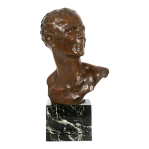 French Art Deco Modernist Bronze Sculpture, Bust of Young Man, Alfredo Pina