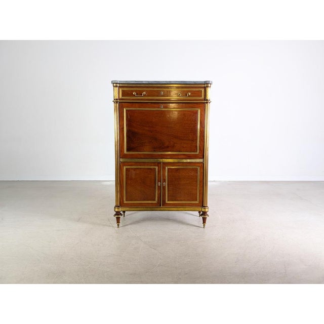 Louis XVI Chest of Drawers with Secretary in Mahogany and Brass For Sale - Image 3 of 16