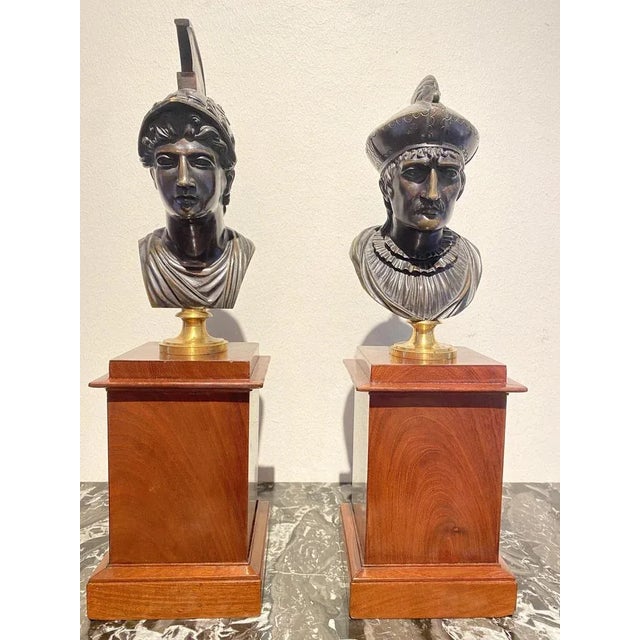 19th Century Bronze Busts on Mahogany Bases, Set of 2 For Sale - Image 9 of 9