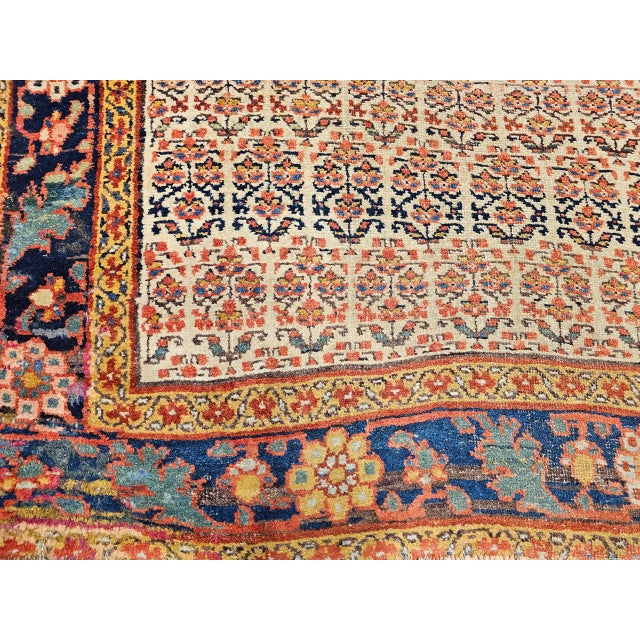 19th Century Persian Bidjar Wide Runner, Hand-Knotted Wool, Allover Paisley Pattern, Ivory & Navy, 4x14 For Sale - Image 13 of 18
